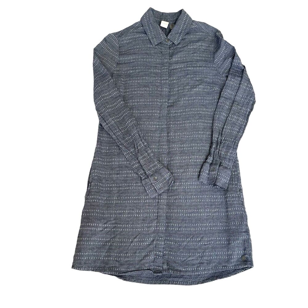 Roxy Blue Woven Long Sleeve Shirt Dress Button Up Size 6 Knit Collared Casual